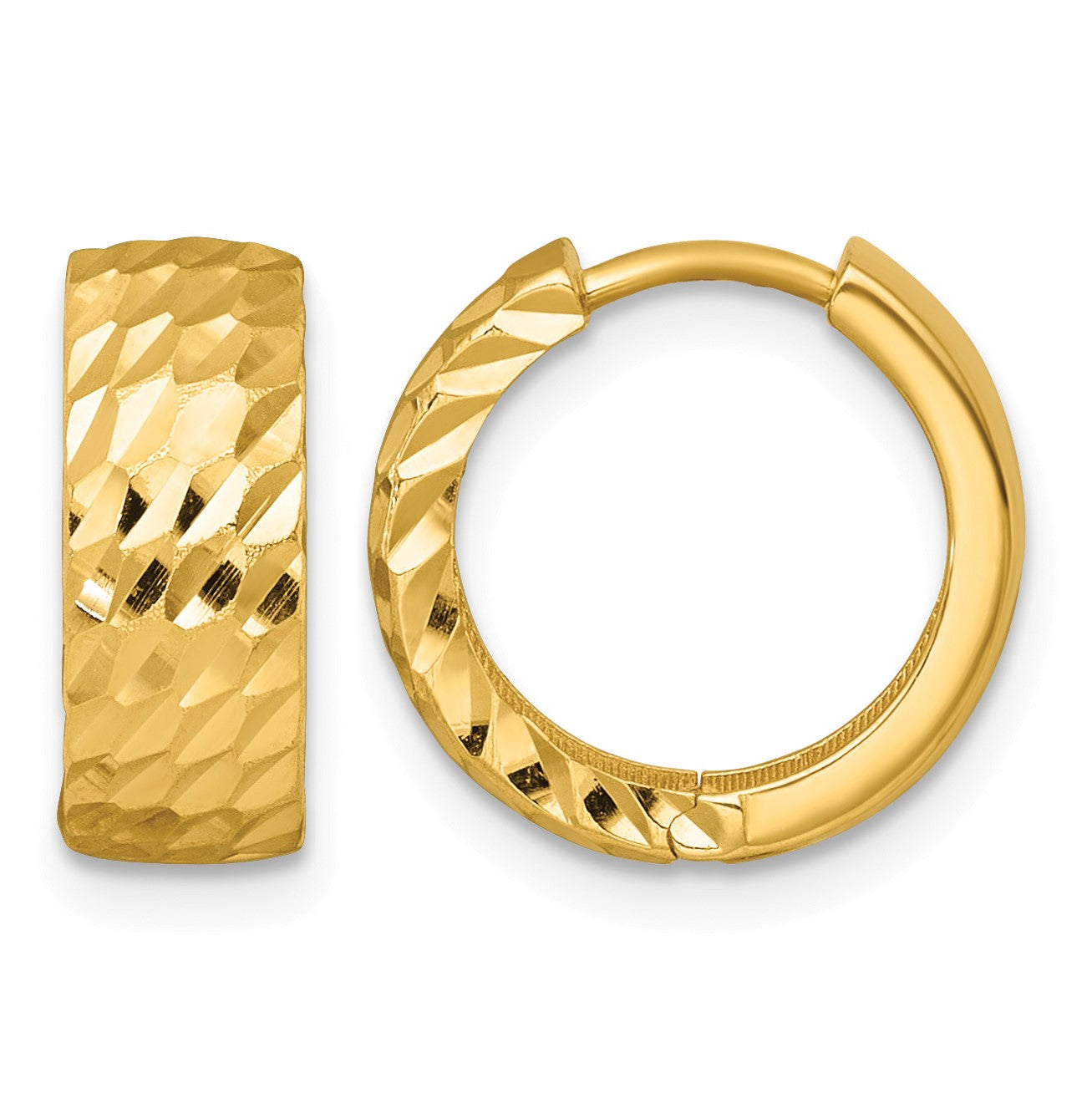 14k Polished 5.0mm Diamond-cut Round Hinged Hoop Earrings