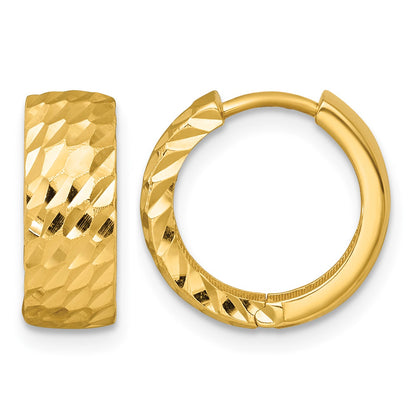 14k Polished 5.0mm Diamond-cut Round Hinged Hoop Earrings
