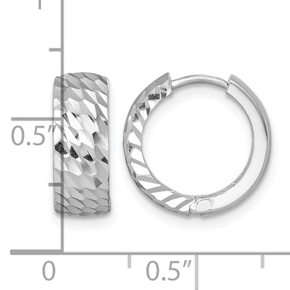 14k White Gold Polished 5.0mm Diamond-cut Round Hinged Hoop Earrings