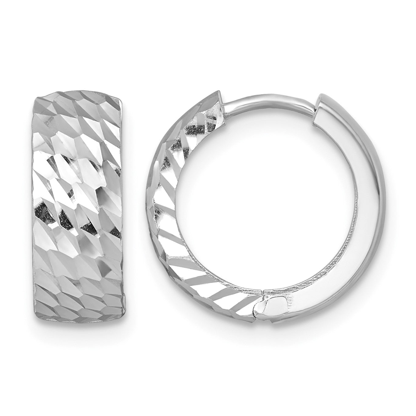 14k White Gold Polished 5.0mm Diamond-cut Round Hinged Hoop Earrings