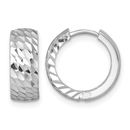 14k White Gold Polished 5.0mm Diamond-cut Round Hinged Hoop Earrings