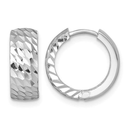 14k White Gold Polished 5.0mm Diamond-cut Round Hinged Hoop Earrings