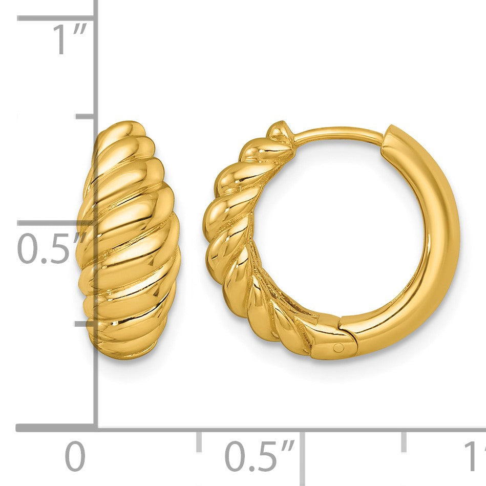 14k Polished Twisted Tapered Hinged Hoop Earrings