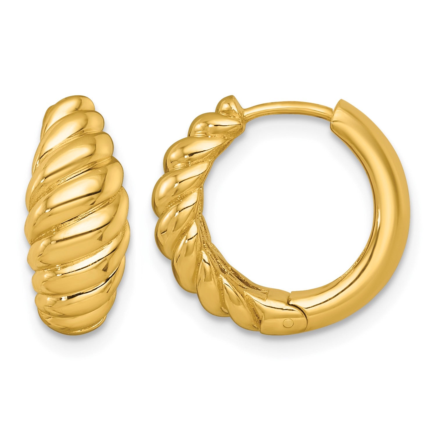 14k Polished Twisted Tapered Hinged Hoop Earrings