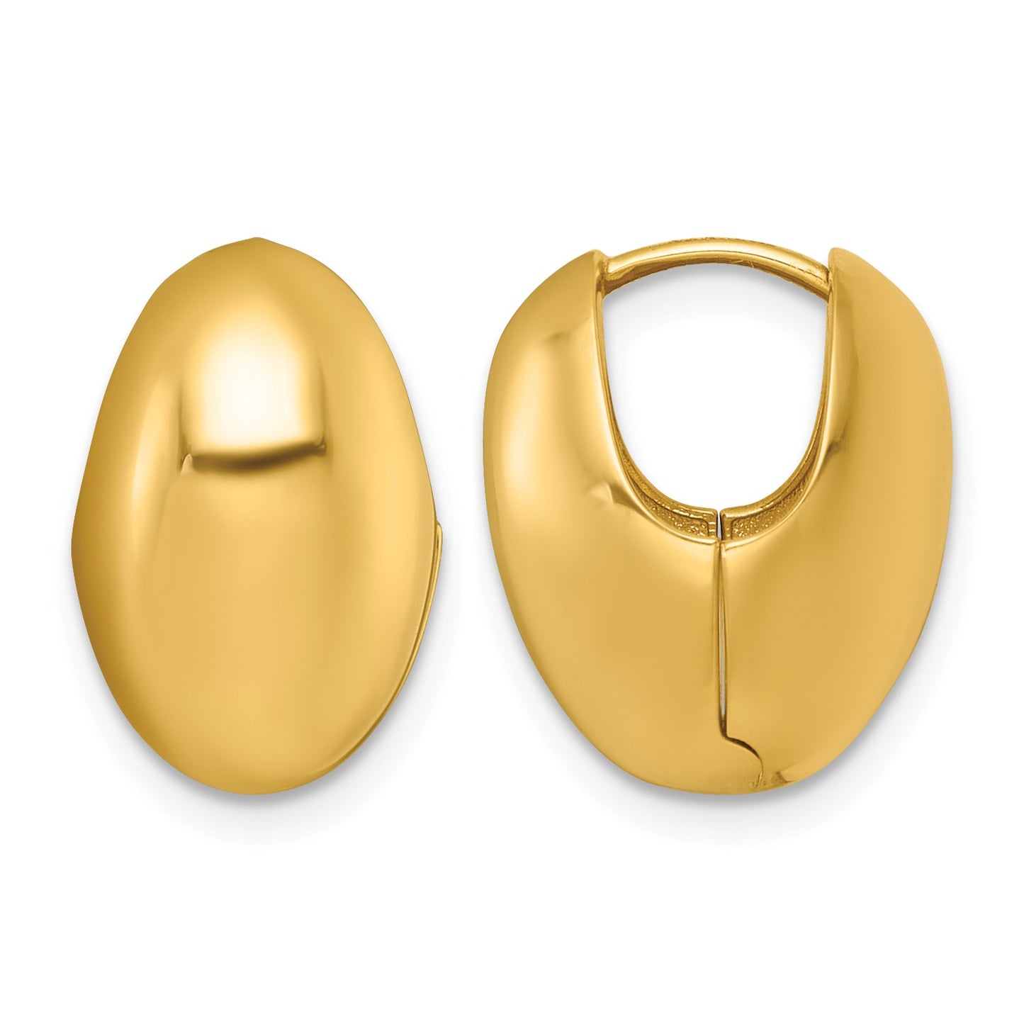 14k Polished Puffed Oval Hinged Hoop Earrings