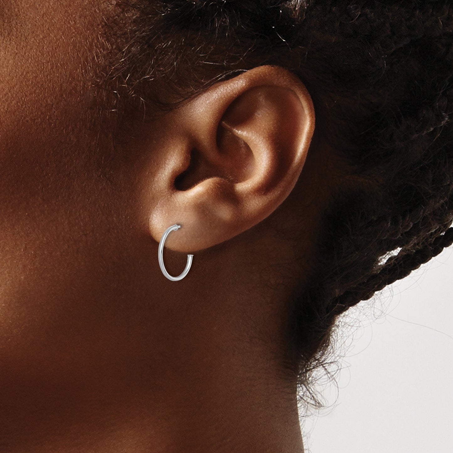 14k White Gold Polished 1.2 x 14mm Solid C-Hoop Post Earrings