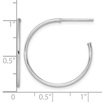 14k White Gold Polished 1.2 x 25mm Solid C-Hoop Post Earrings