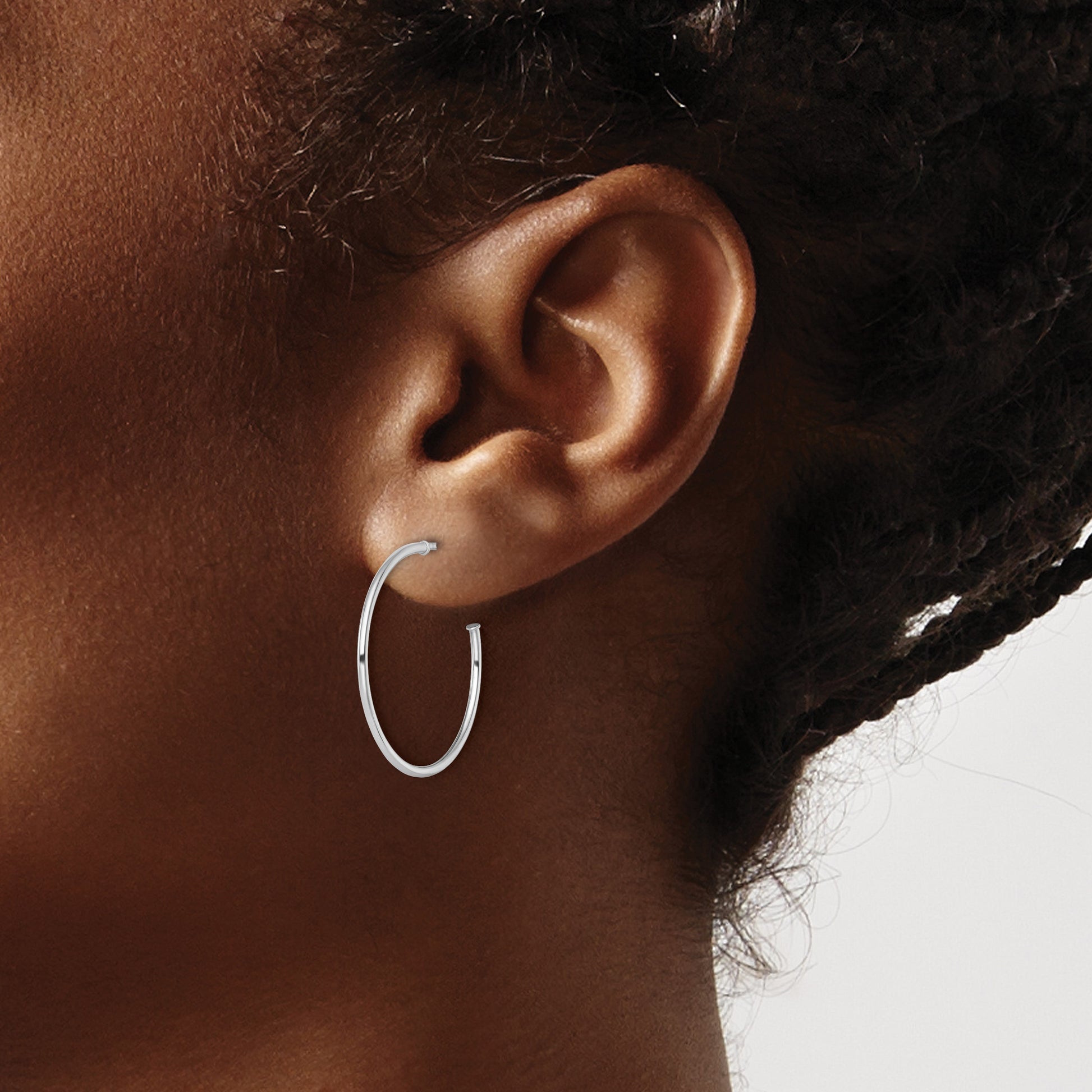 14k White Gold Polished 1.2 x 25mm Solid C-Hoop Post Earrings