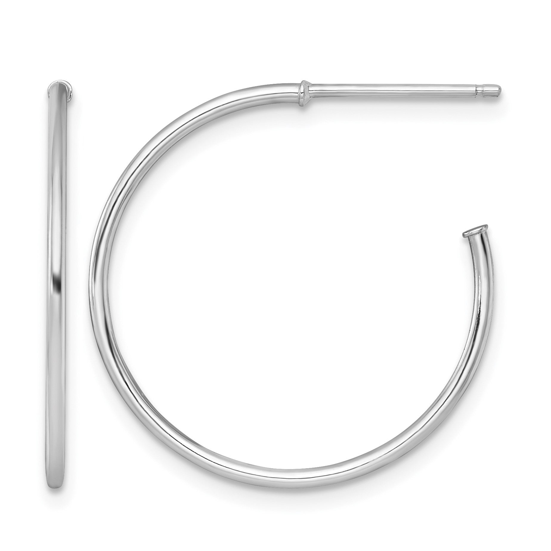 14k White Gold Polished 1.2 x 25mm Solid C-Hoop Post Earrings