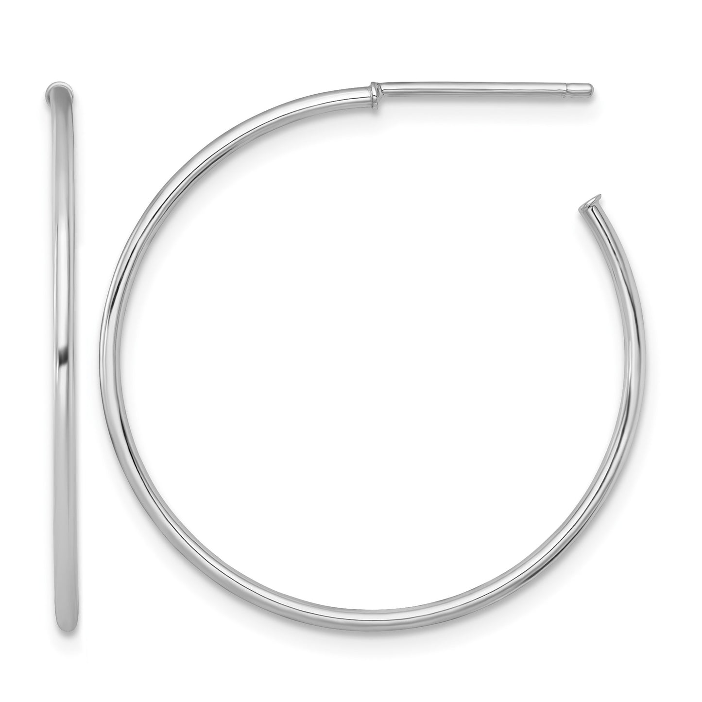 14k White Gold Polished 1.2 x 30mm Solid C-Hoop Post Earrings