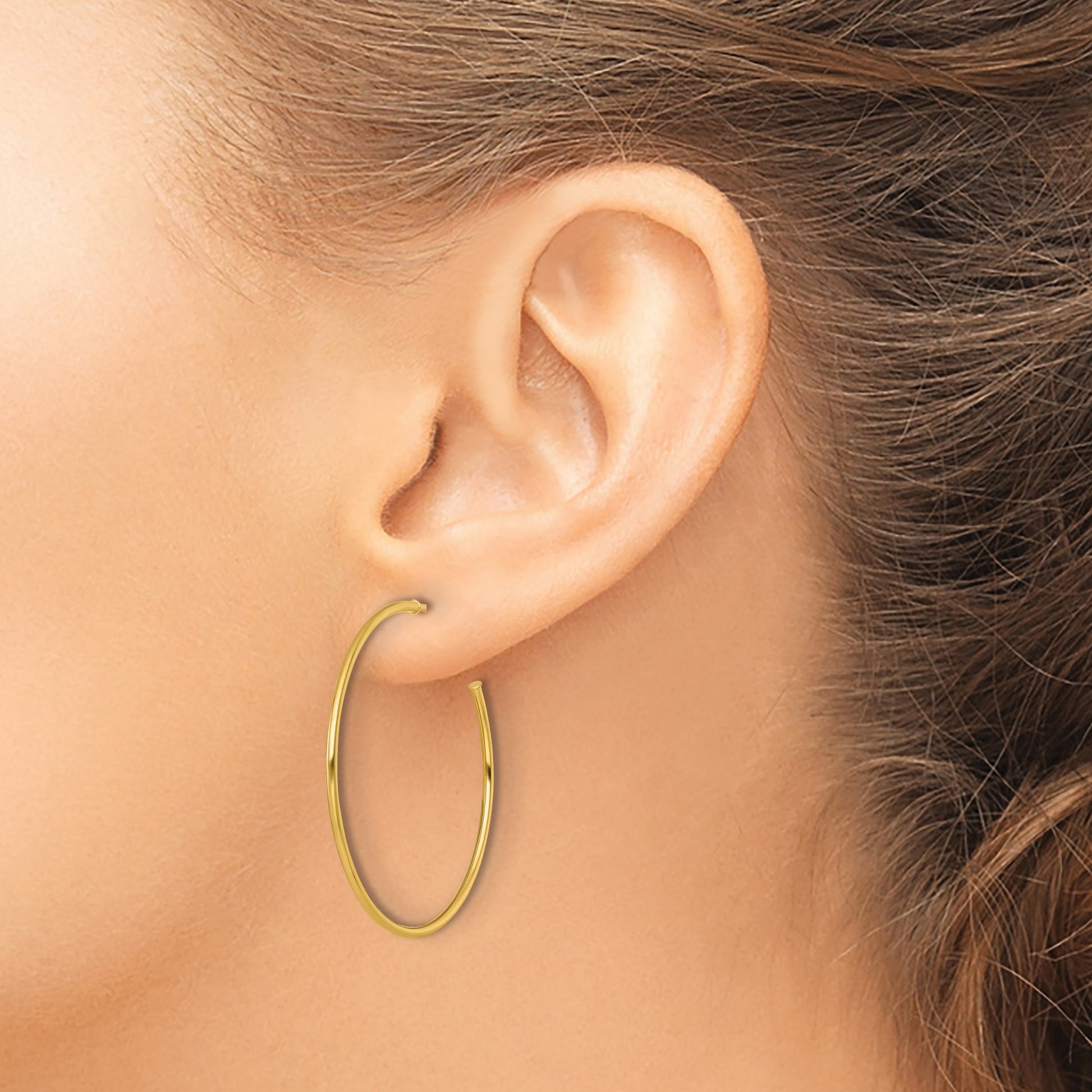 14k Polished 1.2 x 35mm Solid C-Hoop Post Earrings