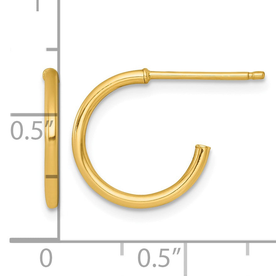 14k Polished 1.5 x 14mm Solid C-Hoop Post Earrings