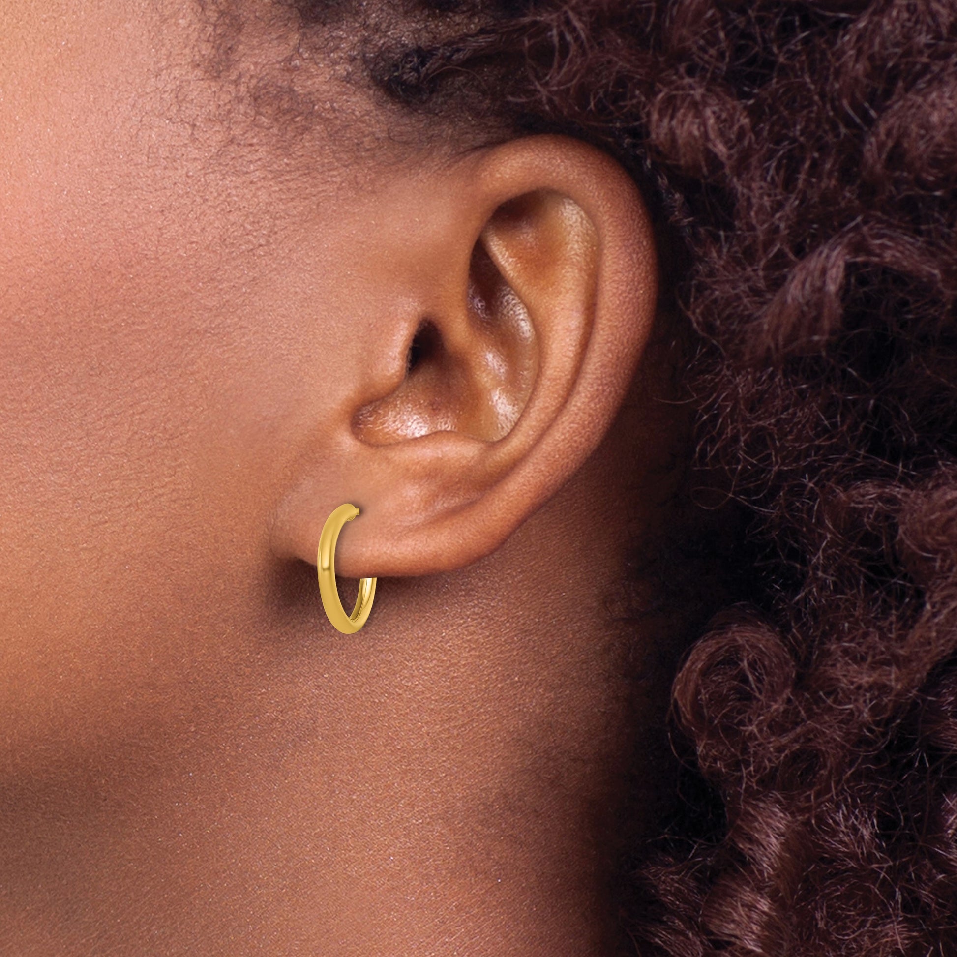 14k Polished 2.0 x 15mm Tube C-Hoop Post Earrings