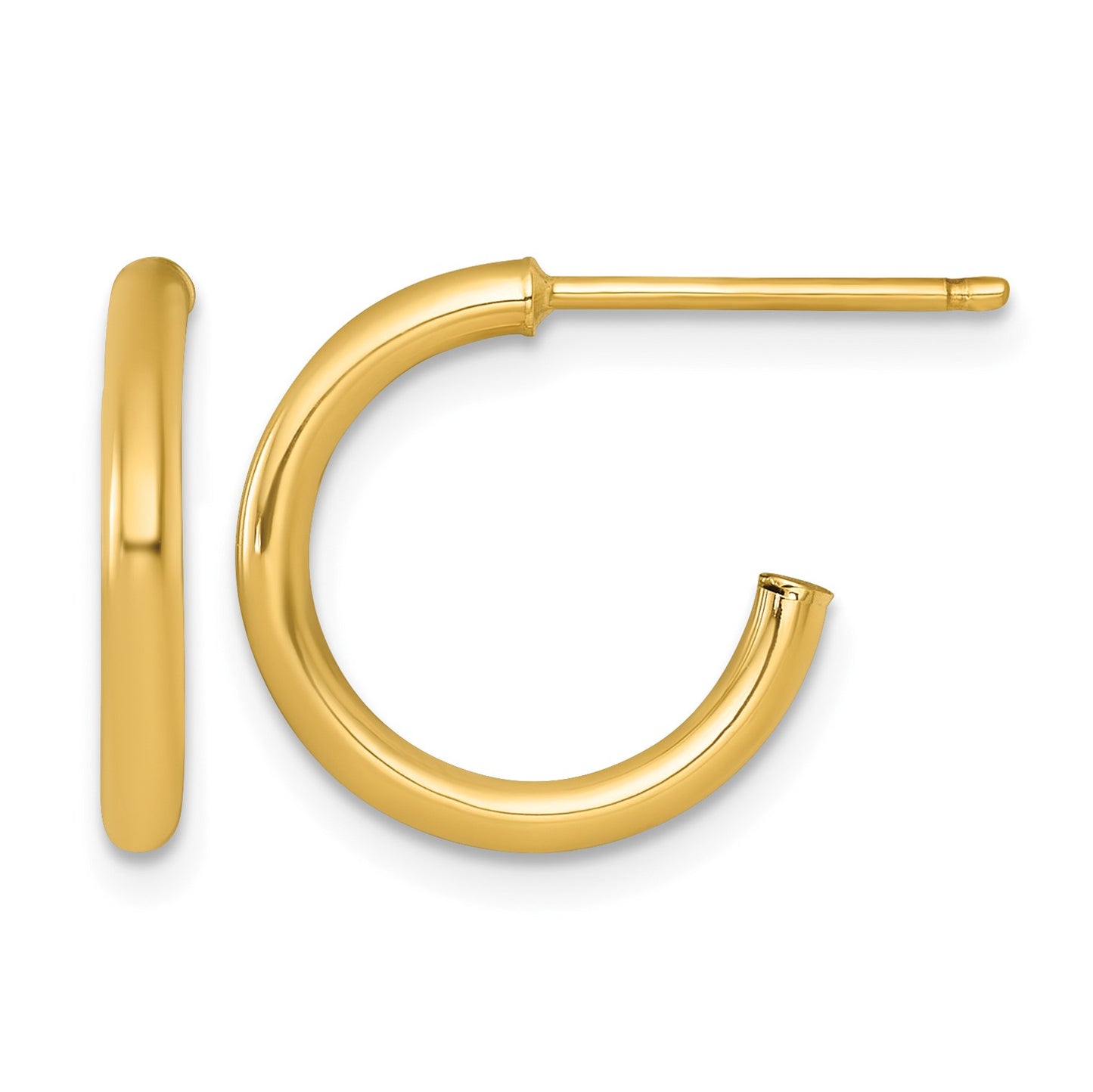 14k Polished 2.0 x 15mm Tube C-Hoop Post Earrings