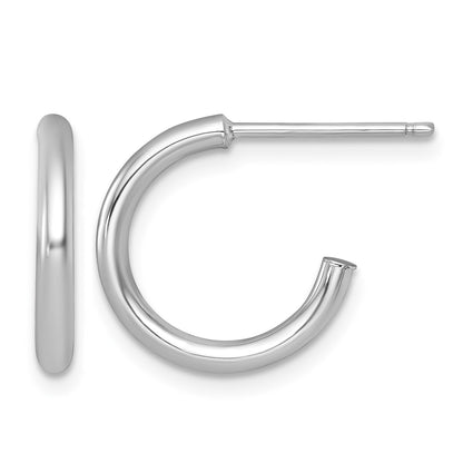 14k White Gold Polished 2.0 x 15mm Tube C-Hoop Post Earrings