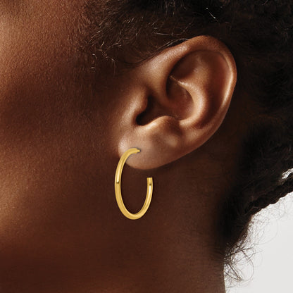 14k Polished 2.0 x 25mm Tube C-Hoop Post Earrings