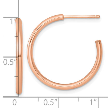 14k Rose Gold Polished 2.0 x 25mm Tube C-Hoop Post Earrings