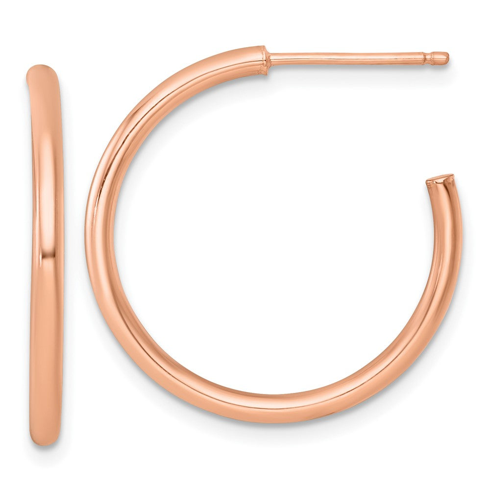 14k Rose Gold Polished 2.0 x 25mm Tube C-Hoop Post Earrings