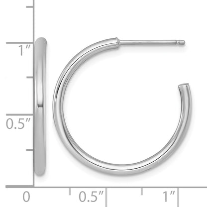 14k White Gold Polished 2.0 x 25mm Tube C-Hoop Post Earrings