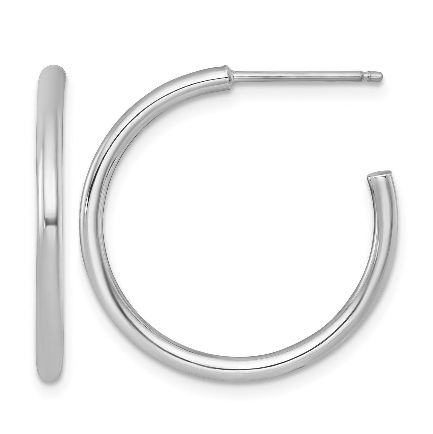14k White Gold Polished 2.0 x 25mm Tube C-Hoop Post Earrings