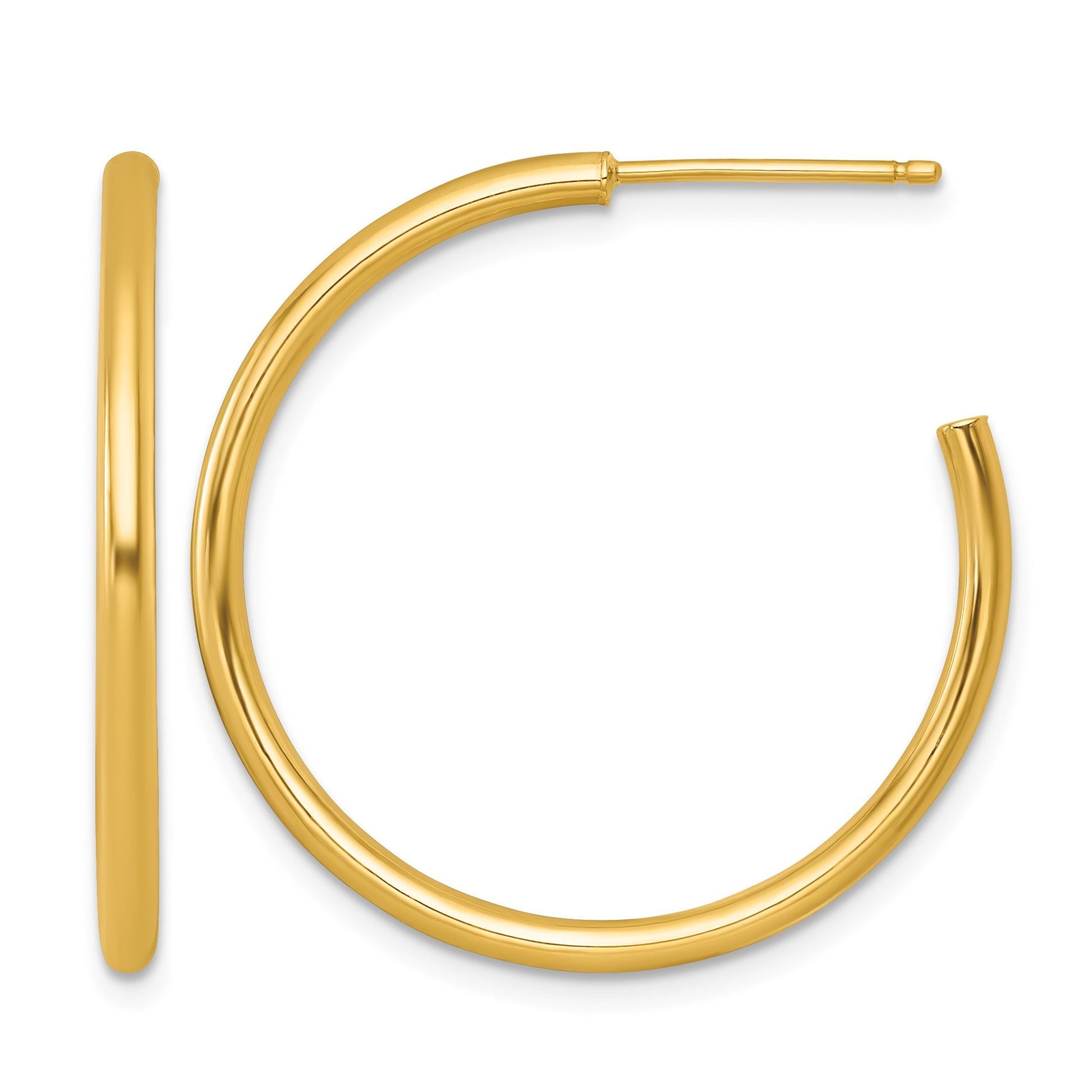 14k Polished 2.0 x 30mm Tube C-Hoop Post Earrings