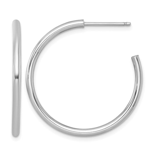 14k White Gold Polished 2.0 x 30mm Tube C-Hoop Post Earrings