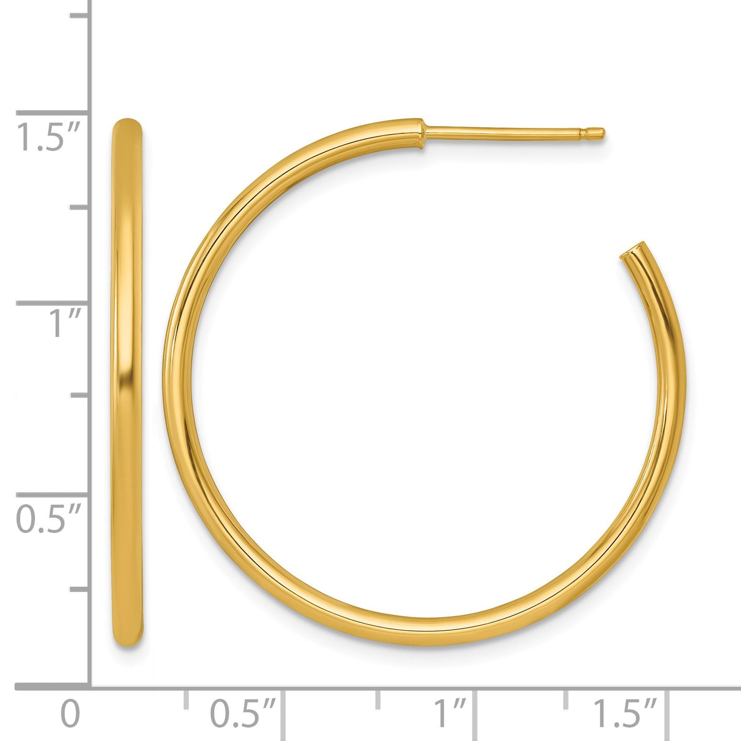 14k Polished 2.0 x 35mm Tube C-Hoop Post Earrings