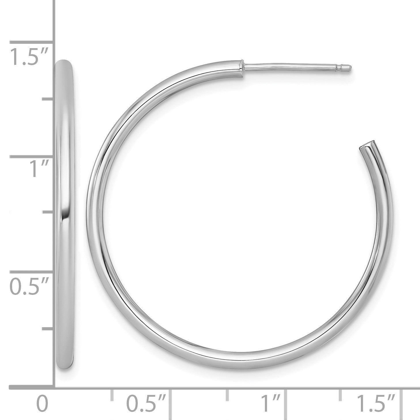 14k White Gold Polished 2.0 x 35mm Tube C-Hoop Post Earrings