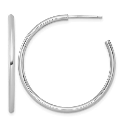 14k White Gold Polished 2.0 x 35mm Tube C-Hoop Post Earrings
