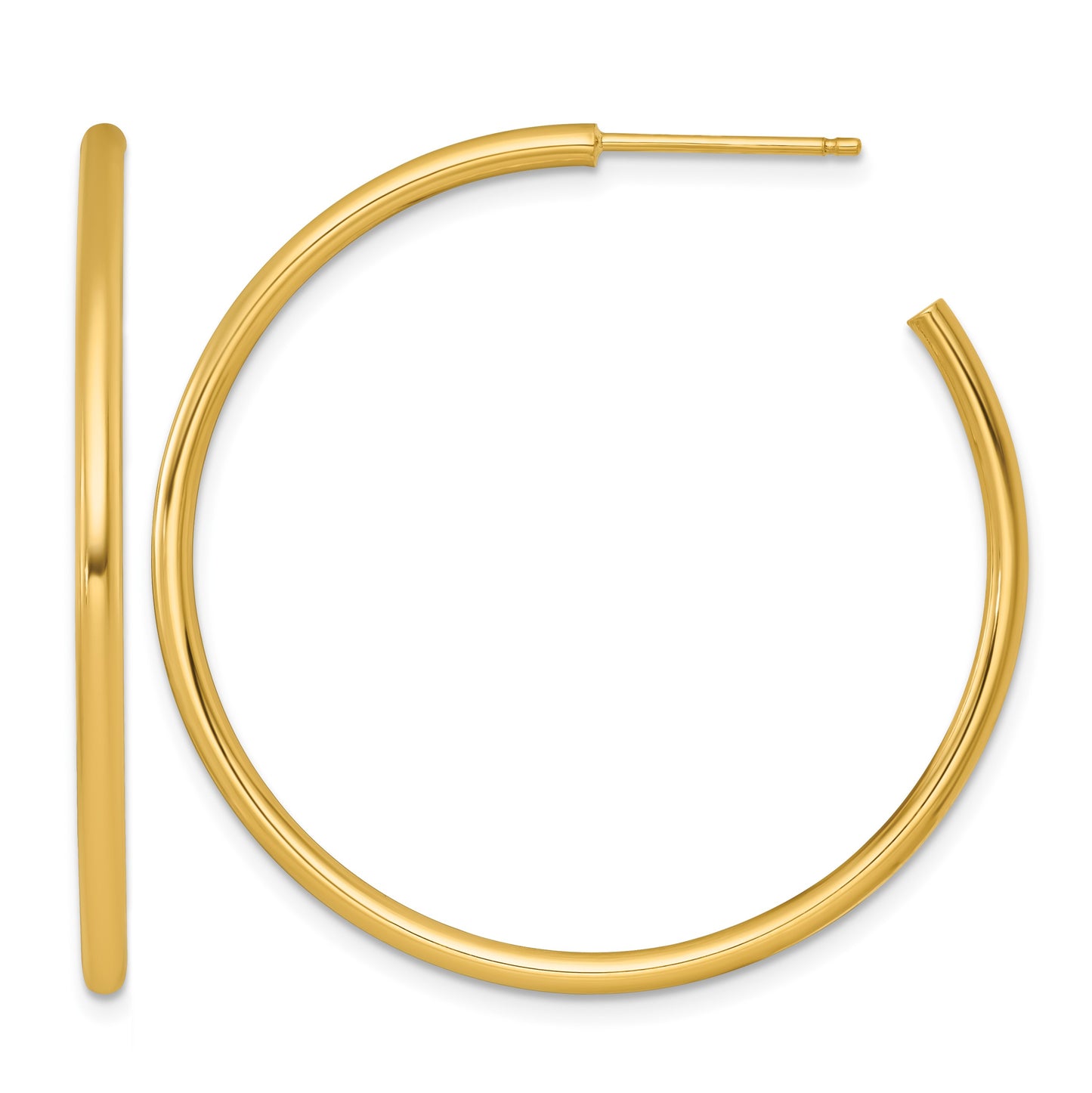 14k Polished 2.0 x 40mm Tube C-Hoop Post Earrings