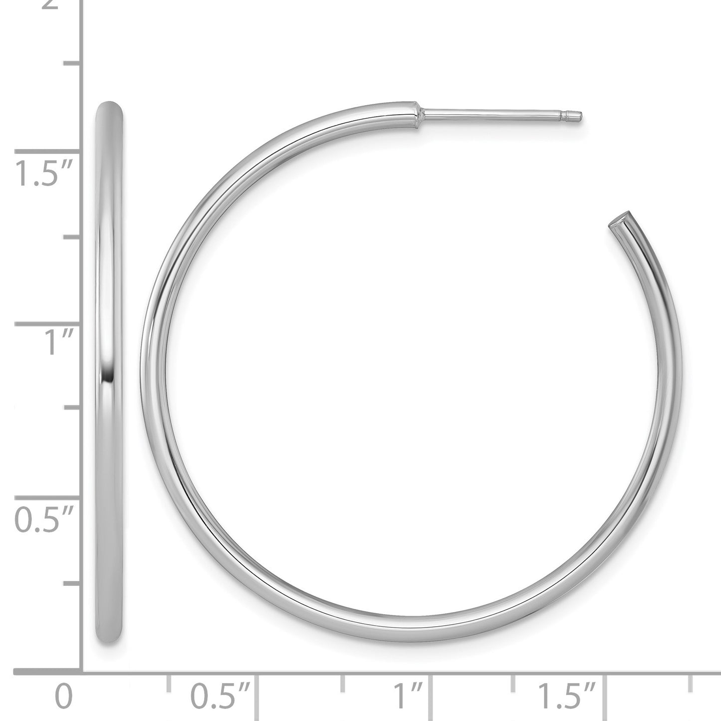 14k White Gold Polished 2.0 x 40mm Tube C-Hoop Post Earrings