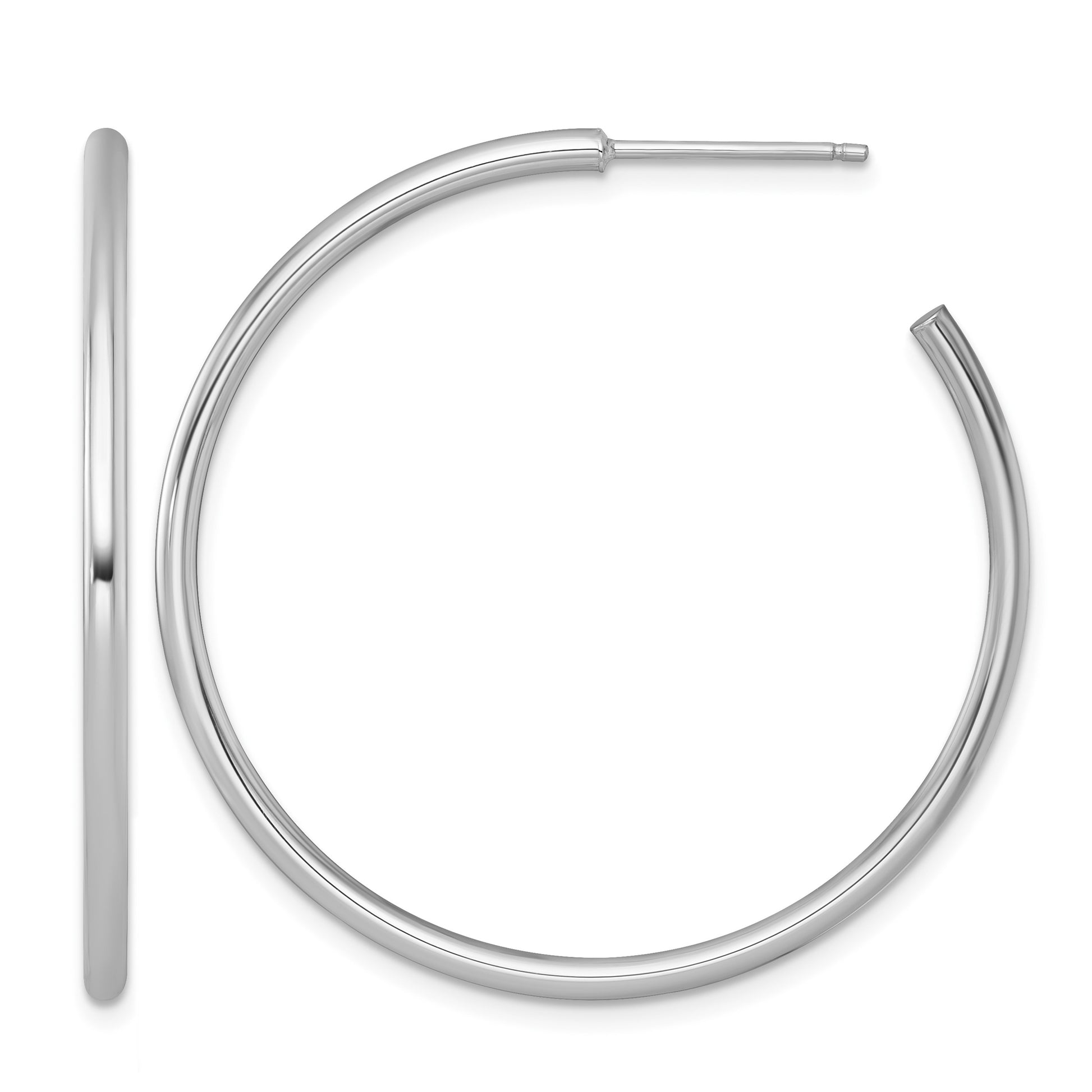 14k White Gold Polished 2.0 x 40mm Tube C-Hoop Post Earrings