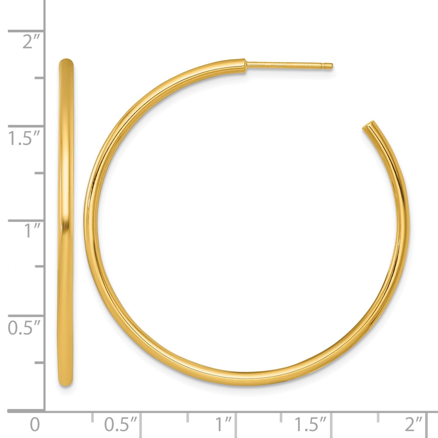 14k Polished 2.0 x 45mm Tube C-Hoop Post Earrings