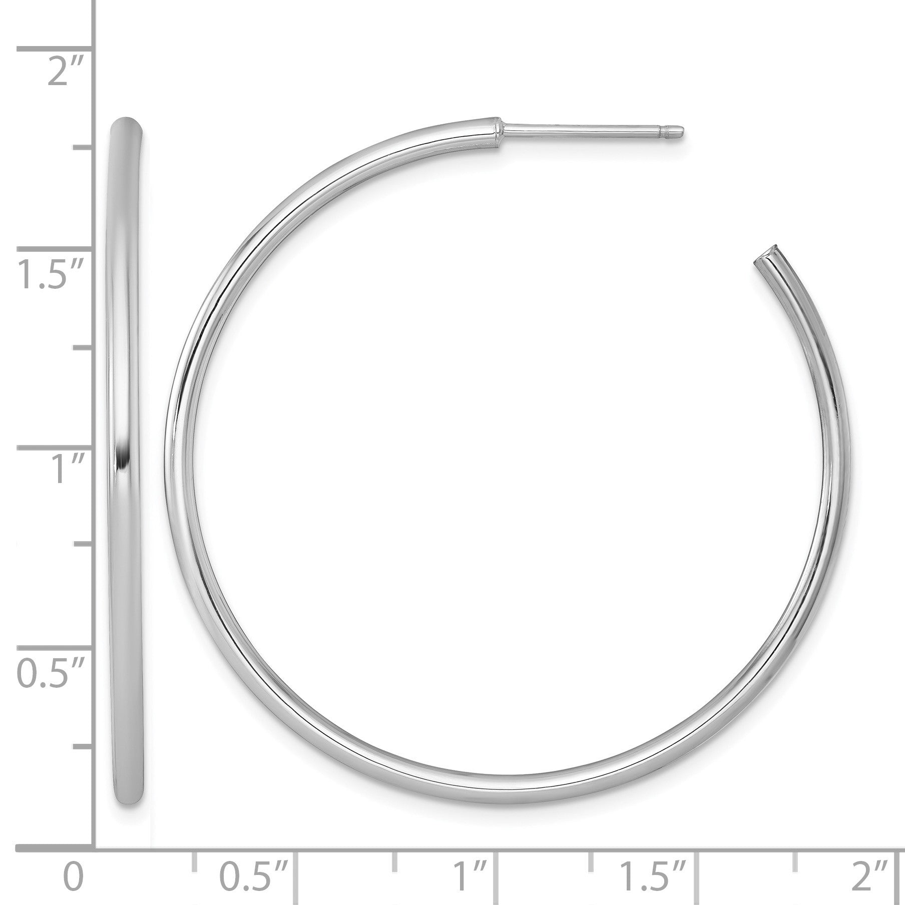 14k White Gold Polished 2.0 x 45mm Tube C-Hoop Post Earrings