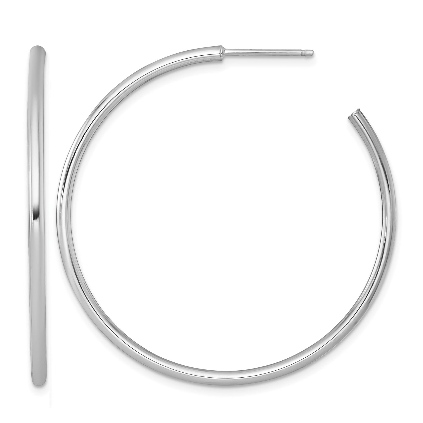 14k White Gold Polished 2.0 x 45mm Tube C-Hoop Post Earrings