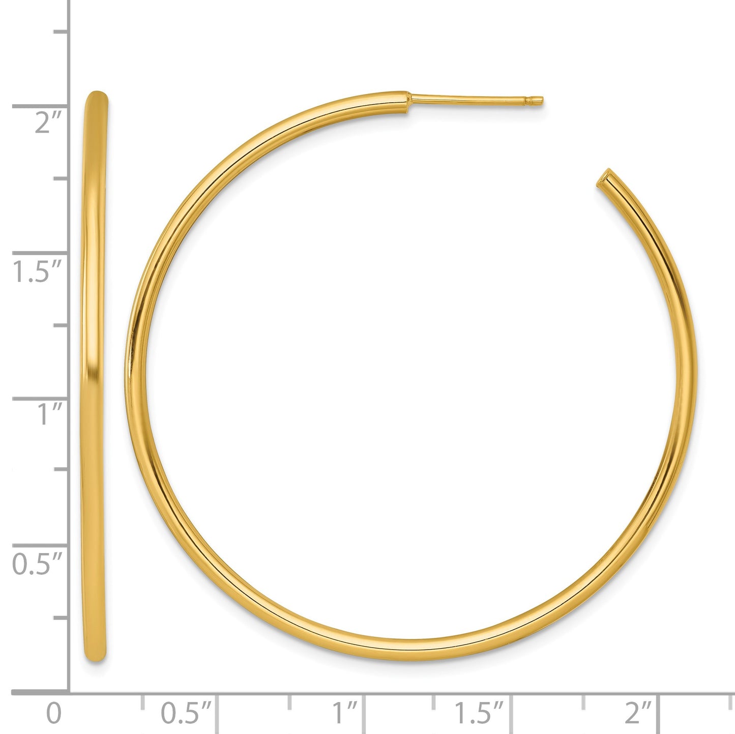 14k Polished 2.0 x 50mm Tube C-Hoop Post Earrings