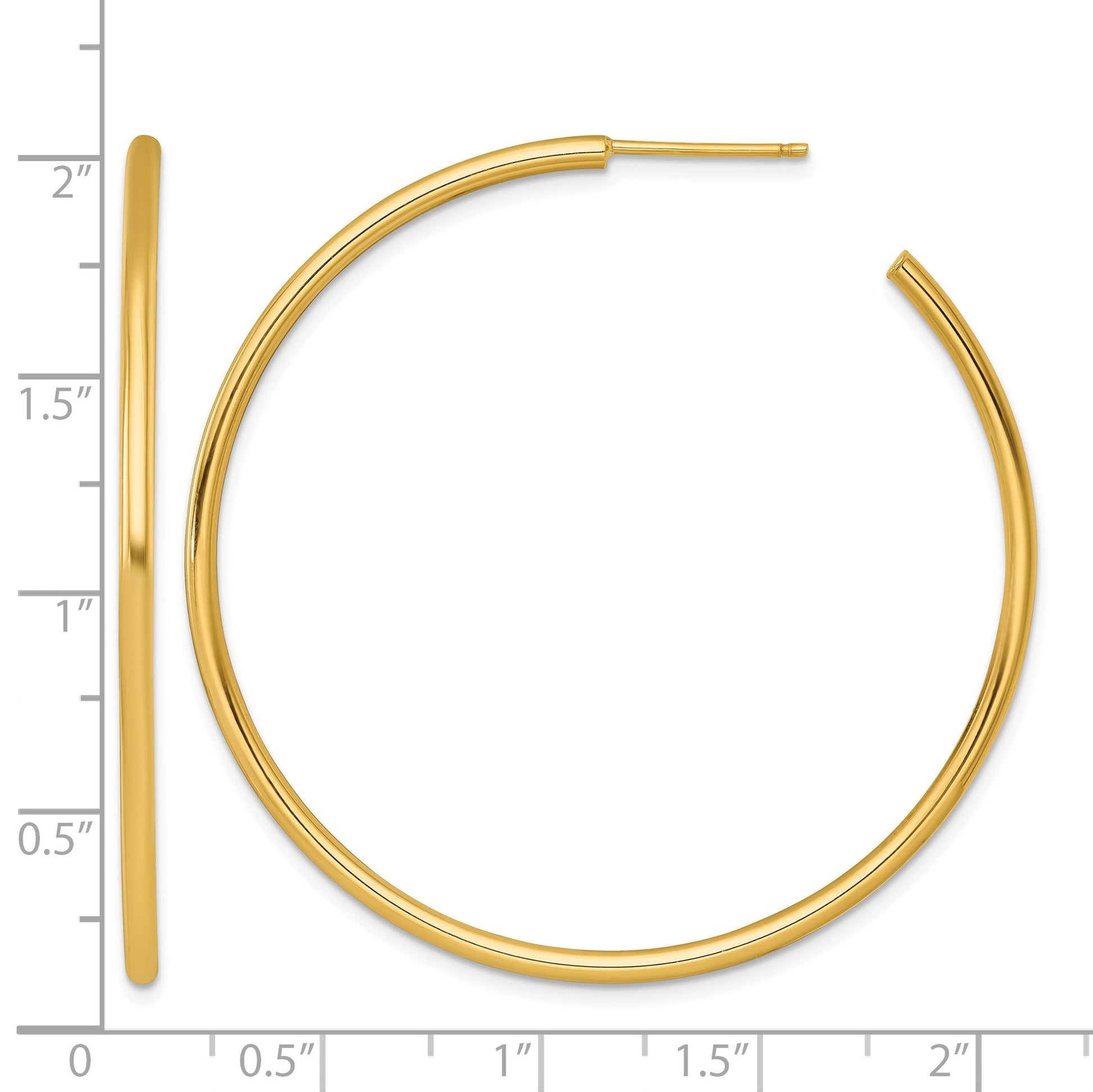 14k Polished 2.0 x 50mm Tube C-Hoop Post Earrings