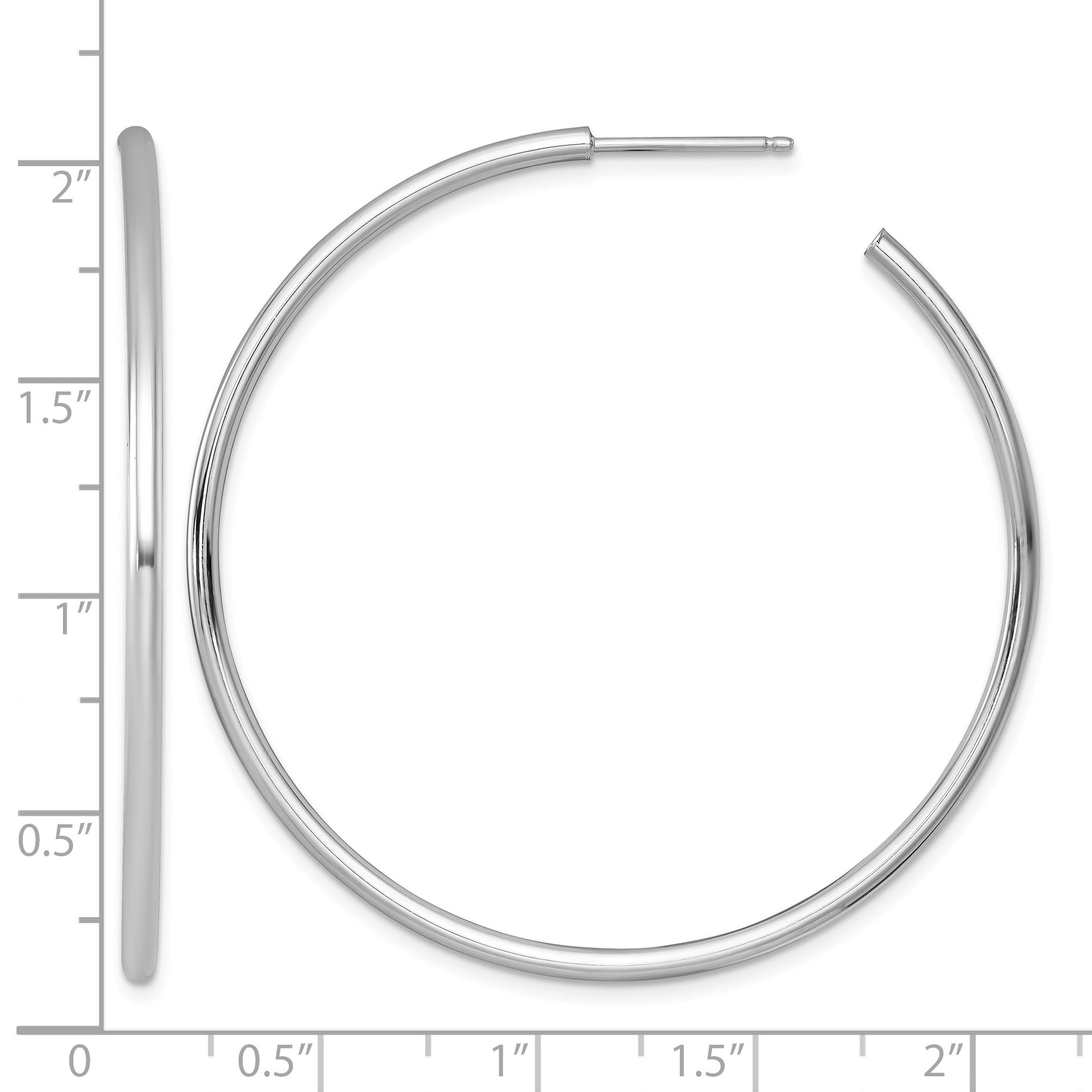 14k White Gold Polished 2.0 x 50mm Tube C-Hoop Post Earrings