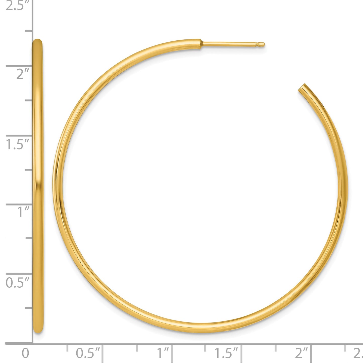 14k Polished 2.0 x 55mm Tube C-Hoop Post Earrings