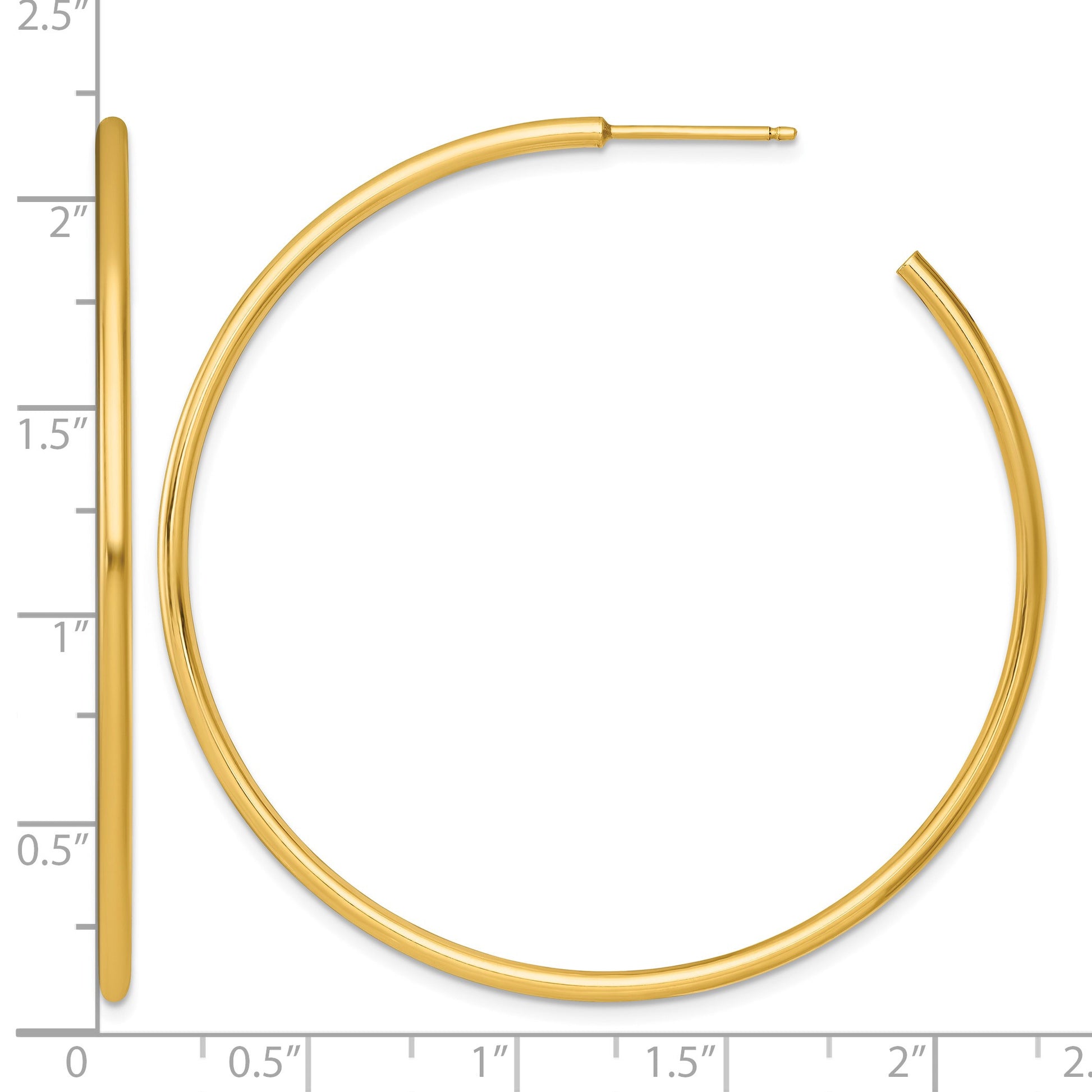14k Polished 2.0 x 55mm Tube C-Hoop Post Earrings