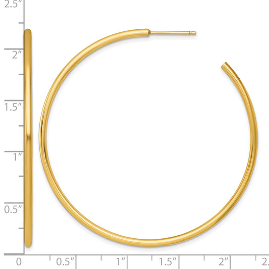 14k Polished 2.0 x 55mm Tube C-Hoop Post Earrings