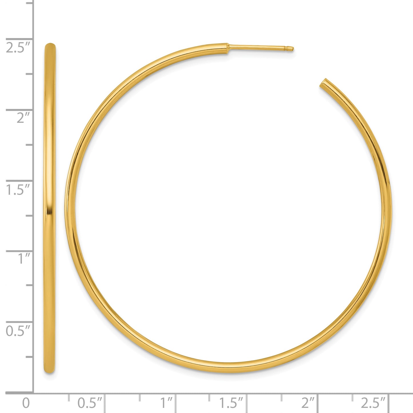 14k Polished 2.0 x 60mm Tube C-Hoop Post Earrings