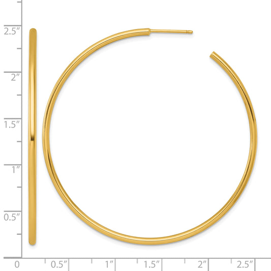 14k Polished 2.0 x 60mm Tube C-Hoop Post Earrings