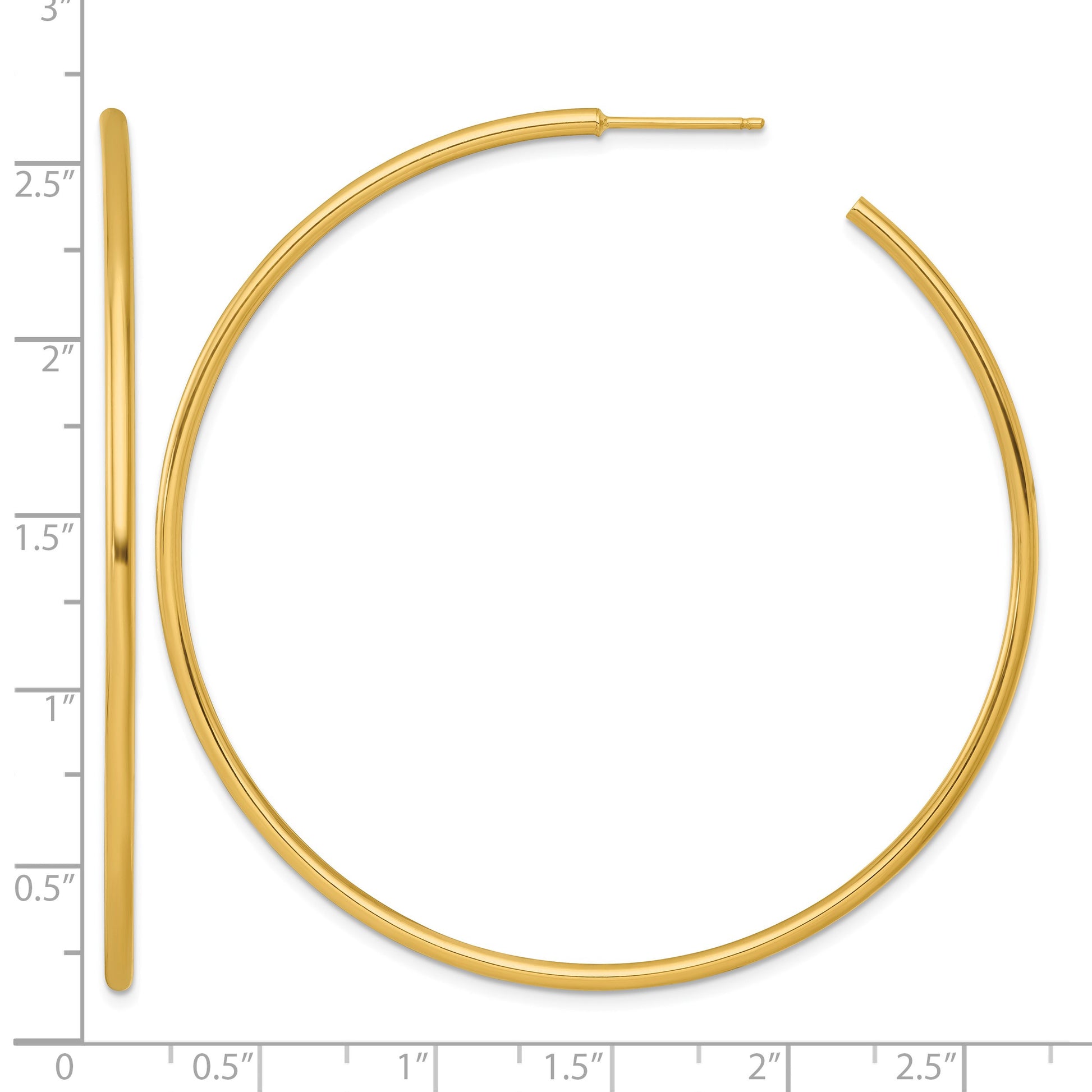 14k Polished 2.0 x 65mm Tube C-Hoop Post Earrings