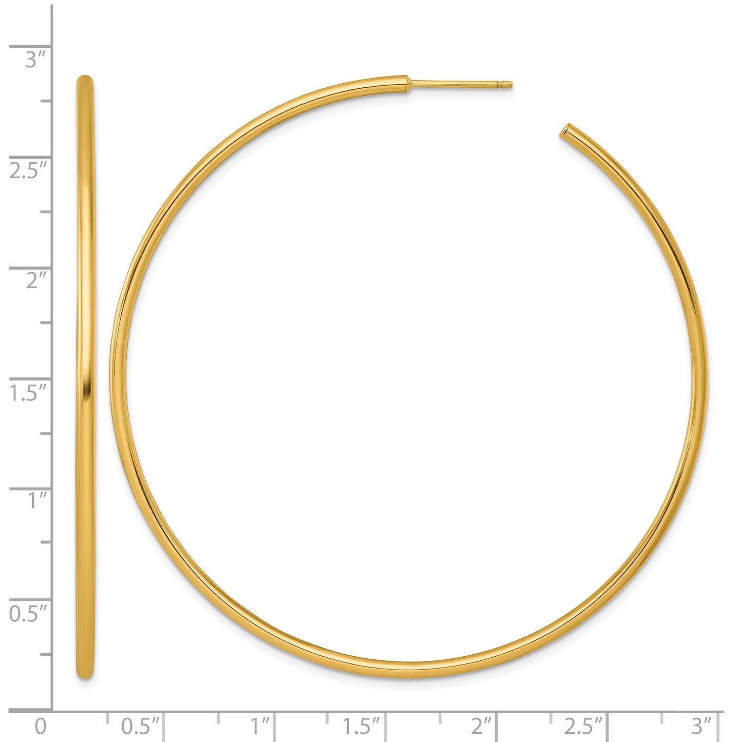14k Polished 2.0 x 70mm Tube C-Hoop Post Earrings