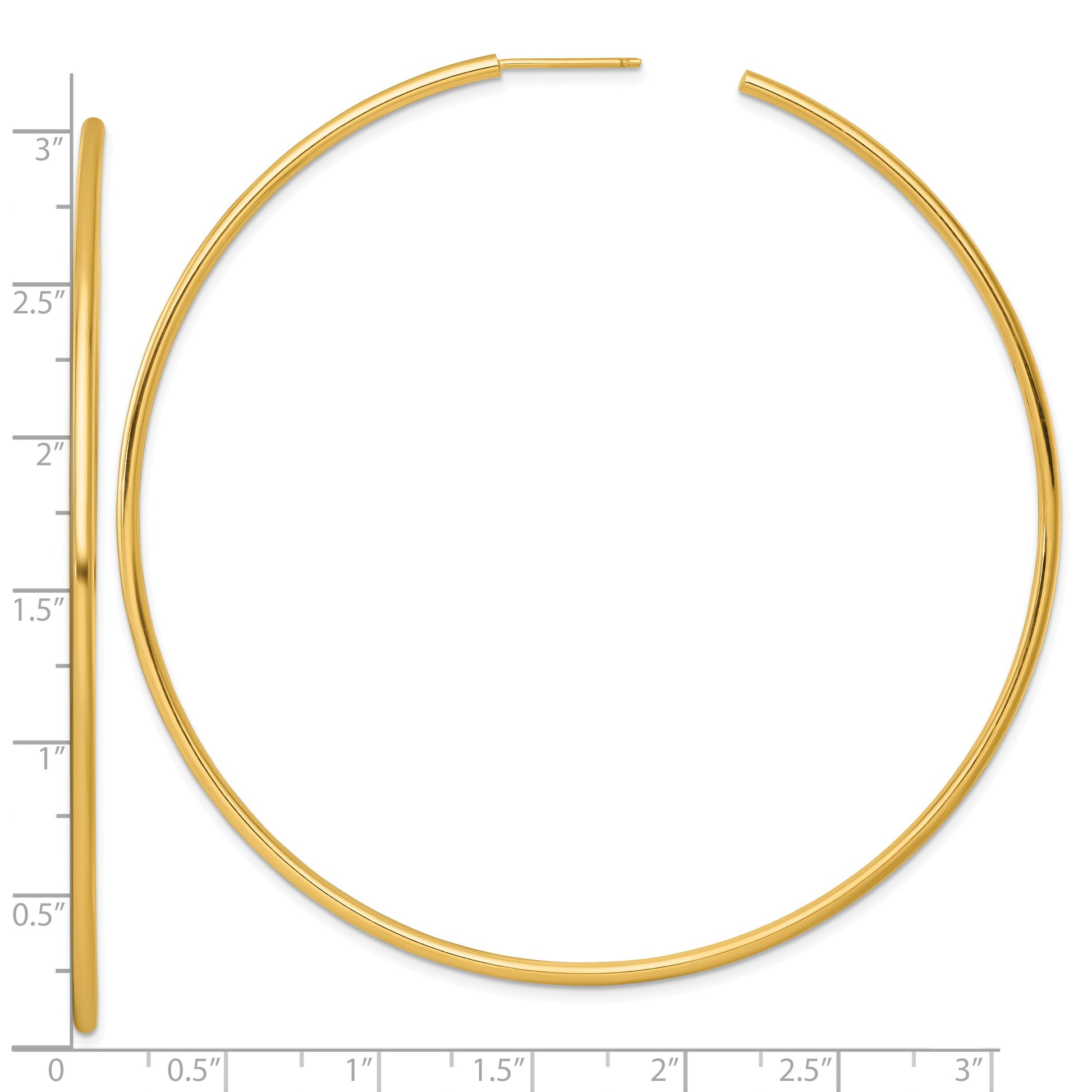 14k Polished 2.0 x 80mm Tube C-Hoop Post Earrings