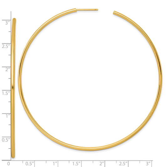 14k Polished 2.0 x 80mm Tube C-Hoop Post Earrings
