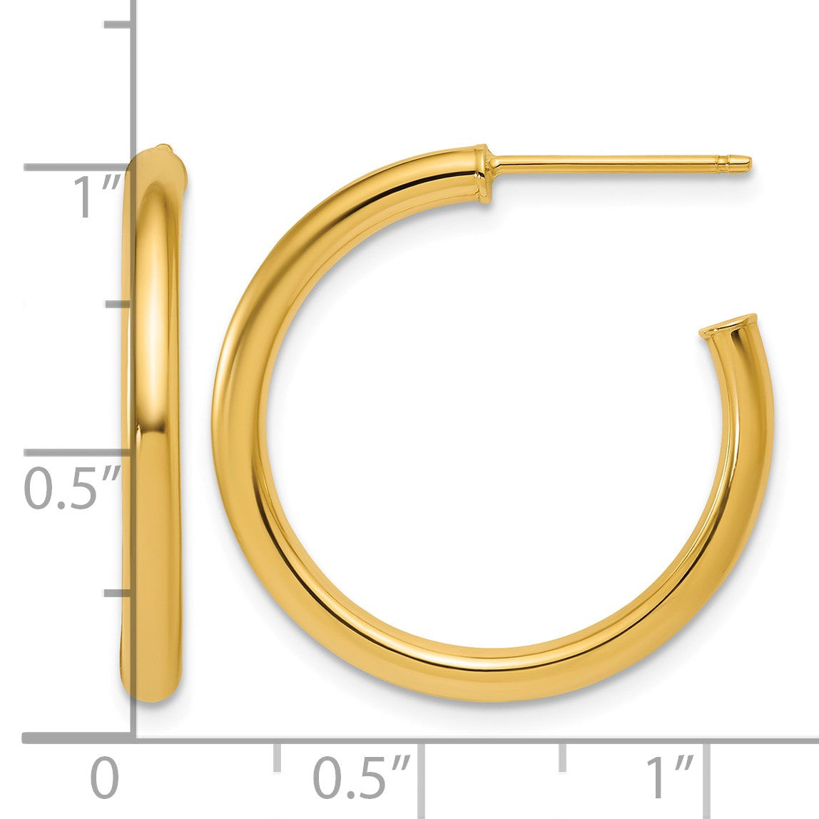 14k Polished 2.5 x 25mm Tube C-Hoop Post Earrings