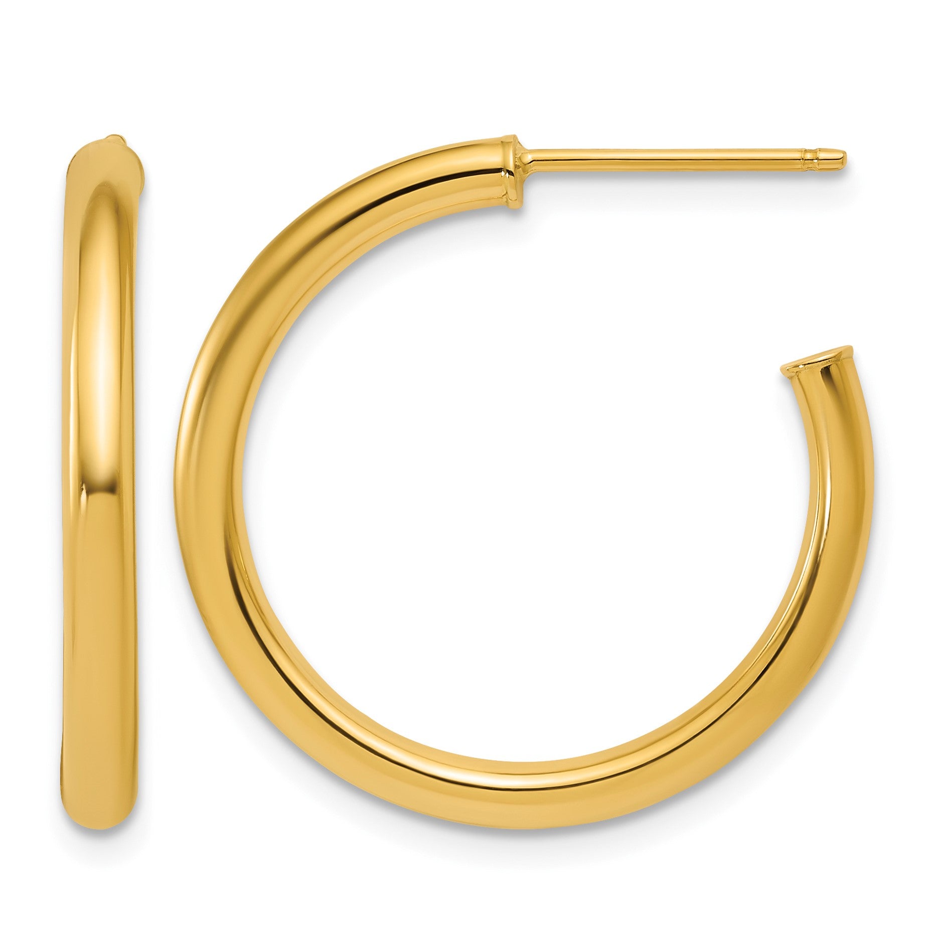 14k Polished 2.5 x 25mm Tube C-Hoop Post Earrings