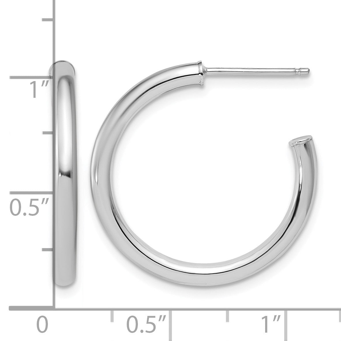 14k White Gold Polished 2.5 x 25mm Tube C-Hoop Post Earrings